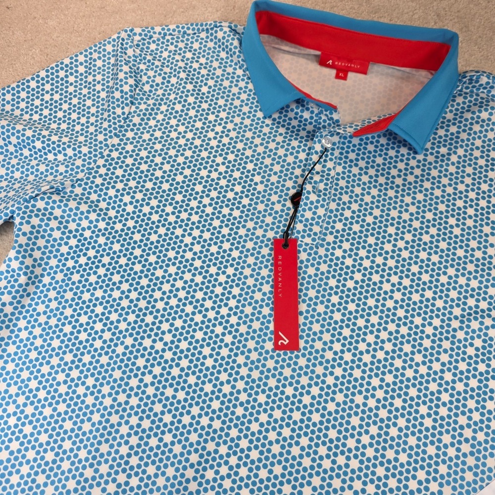 Redvanly Clyde Polo Shirt Mens XL Malibu Blue Geometric Stretch Short Sleeve NWT